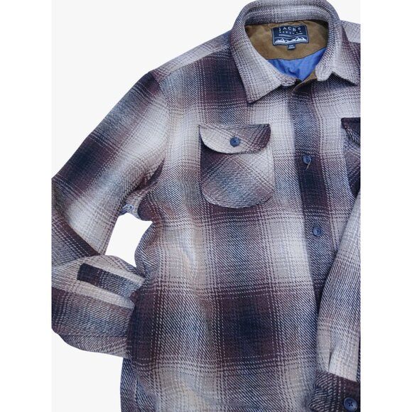 Jachs New York Mens XXL Plaid Button Up Shirt Jacket Brown Tan Shacket Lined - Picture 9 of 16